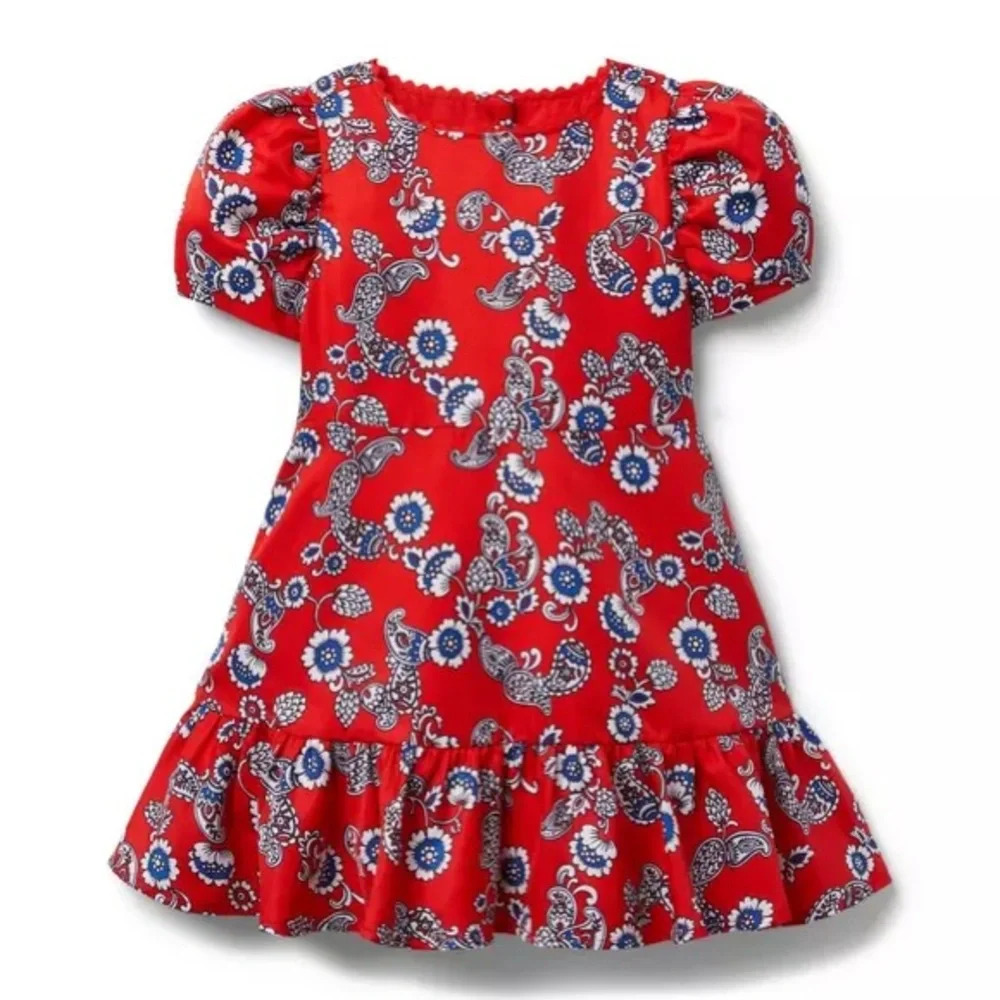 Girl’s Janie and Jack Funny Valentine Red Blue Paisley Floral Fun Party Dress 4